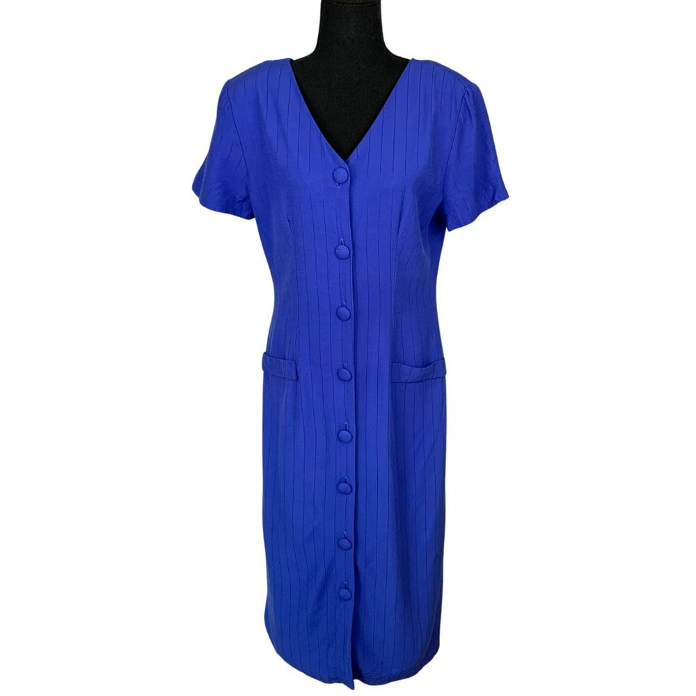 VINTAGE 80s-90s Short Sleeve Button-Front Dress